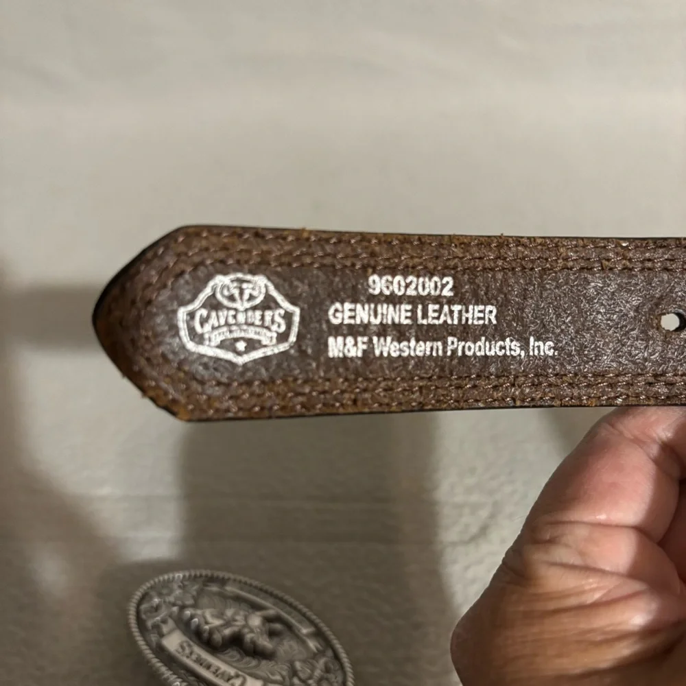 Cavenders Boys Brown Leather Western Belt with Decorative Silver Buckle size 24